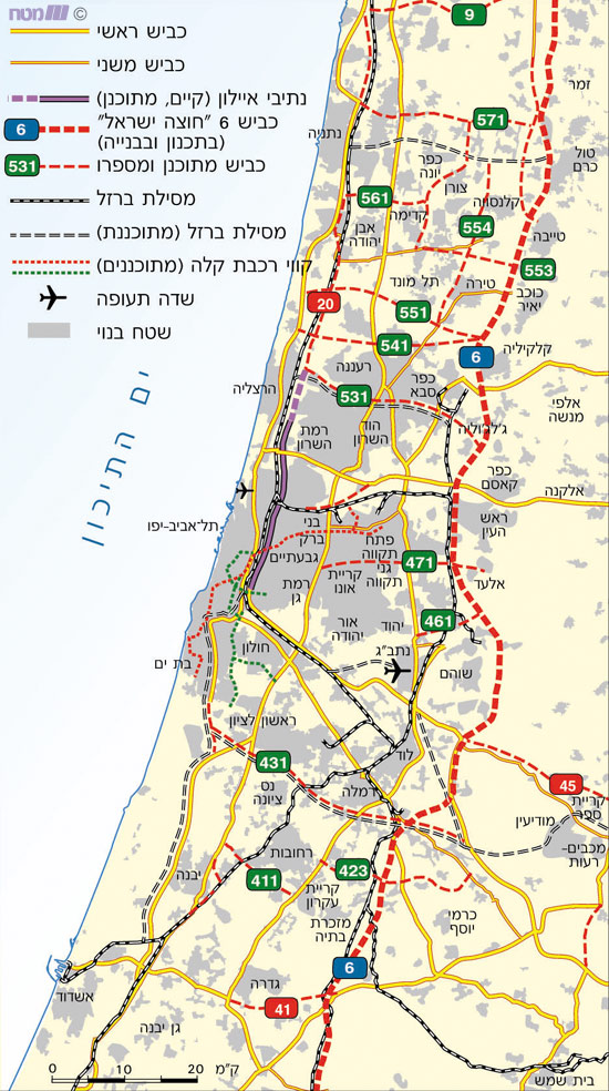 מערכת התחבורה – הקיימת והמתוכננת – במטרופולין תל-אביב, 2002